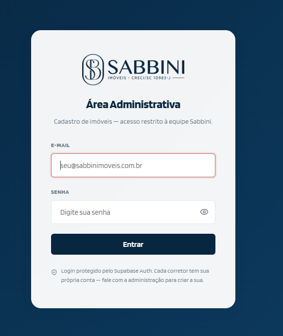 Tela de login do painel administrativo